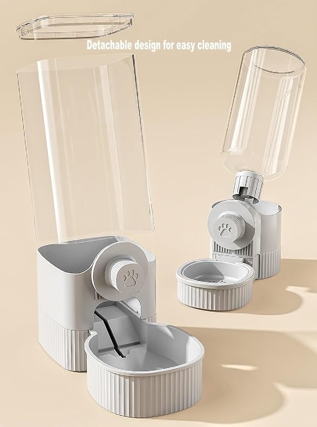 Automatic Pet Feeder and Water Dispenser Set for Small Dog Cat Puppy Rabbit (Grey)