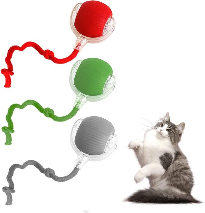 Interactive Cat Toys for Indoor Cats, Interactive Pet Toy Ball, Cat Toy Ball for Bored Indoor Cats, Smart Rolling Ball for Dogs & Cats (Red+Green+Grey)