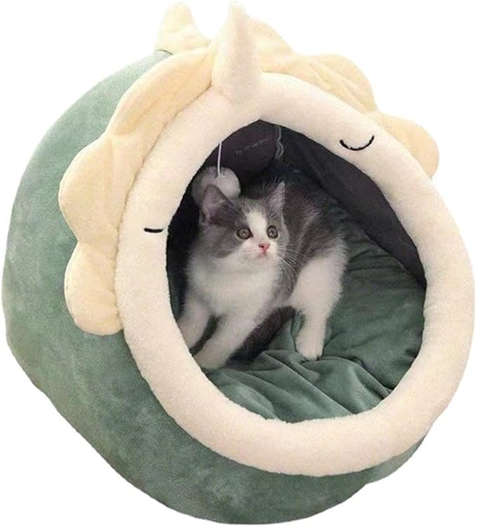 NatureMan Cat Beds for Indoor,Cat House with Hanging Cat Ball Toy,Kitten Tent House Removable Cotton Pad,Warm and Soft Pet Cat Supplies Kitten Small Dogs Pet Bed (Green, M)