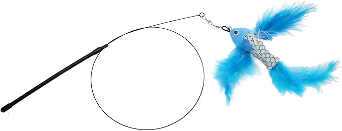 VINGVO Suction Cup Cat Toys for Indoor Cats, Cat Toy Handheld Teaser Wand Toy Interactive Cat Toy Hanging Door Kitten Toys for Kitty Kitten Scratching Exercise Indoor (Blue