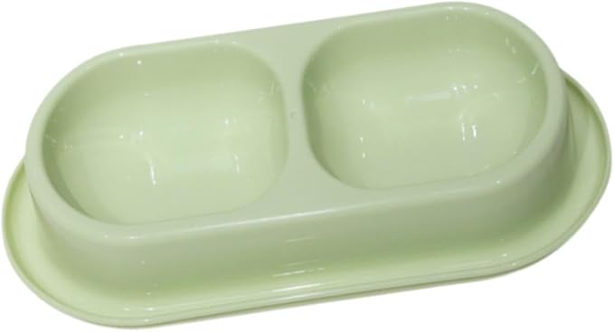Cat Water and Food Bowl Feeder Dual Dish Nonslip Easy Clean Indoor Outdoor Travel Kitten Feeding Dispenser- Light Green