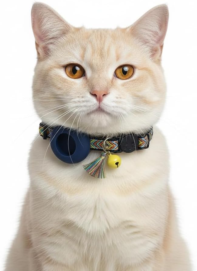Cat Collar with AirTag Holder – Breakaway Lightweight Woven Cat Collar, Adjustable with Bell for Cats & Kittens (Midnight Dusk Set) | Amazegoods
