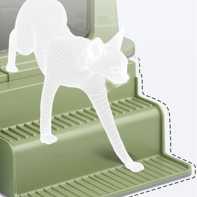 Pet Supplies, Stainless Steel Cat Litter Box with Lid, Front Entry & Top Exit, Easy Clean with Scoop & Ladder(White)