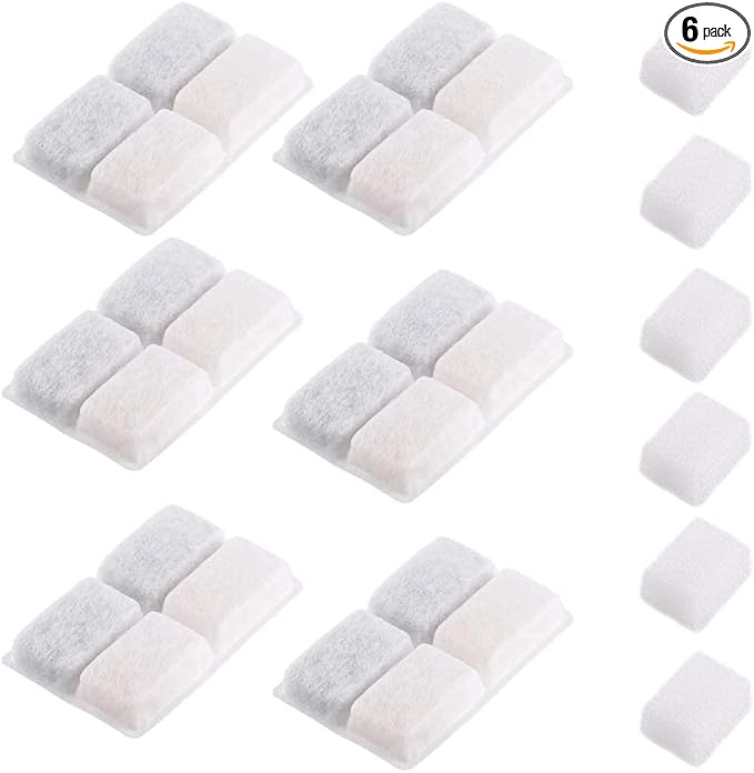 furrybaby Carbon Replacement Filters for Cat and Dog Fountain, Premium Pet Water Fountain Dispenser Filters (6 Packs for Pure White)