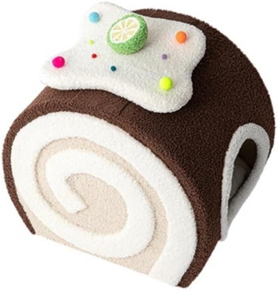 Creative Cat Cave Bed, Lovely Cake Roll Cats House for Indoor Cats, Small Pet Bed, Cute Cat Furniture for All Seasons, No Assembly Needed(Brown)
