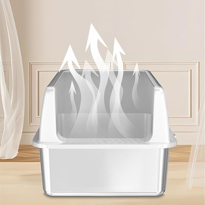 Pet Supplies, Stainless Steel Cat Litter Box, High Sides with Scoop, Easy Clean Non-Stick for Multi-Cats