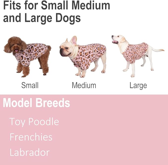 Leopard Print Dog Sweater – Stretchy Fleece Dog Turtleneck Sweatshirt for Puppies & Cats, Soft & Warm Pet Winter Clothes for Small, Medium & Large Dogs (Pink, Medium/Large)