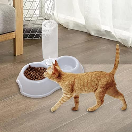 2 in 1 Double Cats Dogs Bowls Puppy Feeder Pets Water and Food Bowl Set for Drinking, Watering, Kitty, Small Animals, Kitten (Gray)