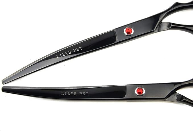 Professional PET DOG Grooming Coated Titanium scissors suit Cutting&Curved&Thinning shears (7.0 inches, Black)…