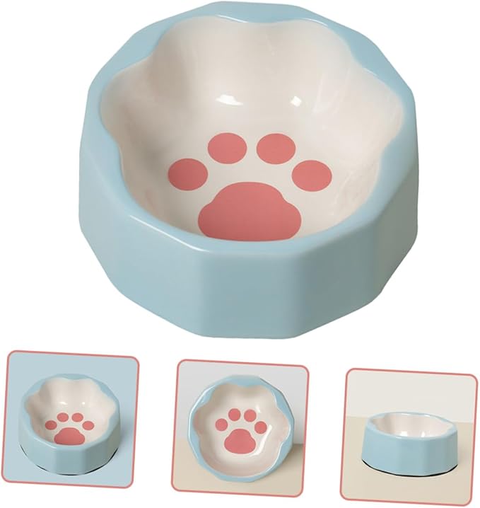 Ceramic Pet Bowl with Tilted Design Blue Small Cat Feeder Dish Suitable for Cats and Dogs Indoor Feeding and Watering