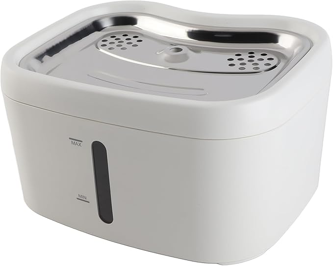 Brrnoo Cat Water Fountain Stainless Steel - 87oz/2.5L Pet Drinking Fountain for Cats Indoor - Automatic Cat Watering Dispenser Bowl with Water Level Window - Quiet for Cats & Dogs (A)