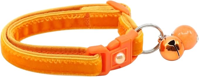 Velvet Cat Collar with Bell | Safety Breakaway Collar | Adjustable Large Size or Kitten Collar (Orange, Large(10lbs & Up))