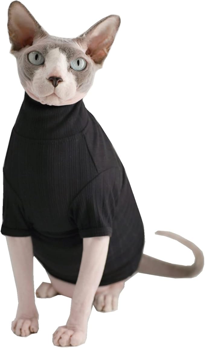 Sphynx Hairless Cats Shirt Cotton Cat Turtleneck Sweater Pullover Kitten T-Shirts with Sleeves Cat Pajamas Jumpsuit for Sphynx