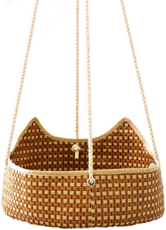 Cat Hammock Summer Cool Cat Cage Rattan Cat Nest Hanging Basket Balcony Cat Basking Sun Cat Bed Pet Supplies (Rattan)