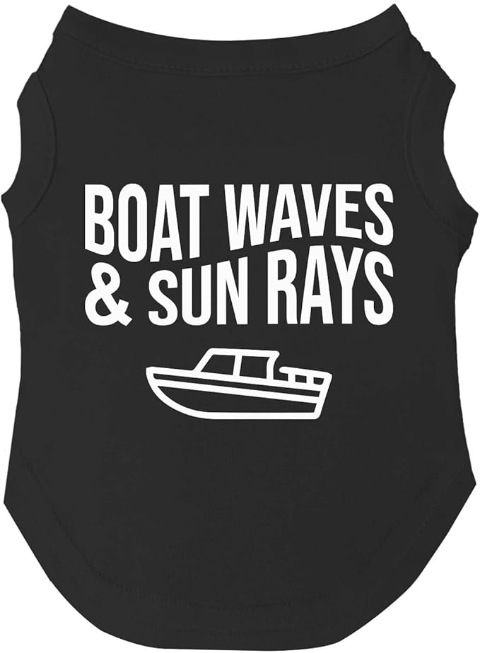 Boat Waves & Sun Rays Dog Tee Shirt | Sleeveless | Sizes for Puppies, Toys and Large Breeds (Black, 5X-Large 806)