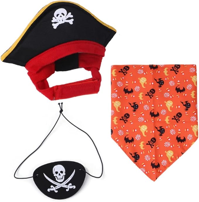 Anelekor Pirate Dog Cat Costume Suit Halloween Funny Pet Clothes with Pirate hat & Bandana Caribbean Style Cat Apparel Corsair Puppy Dressing Up Cosplay for Small Dogs Kitty (Navy)