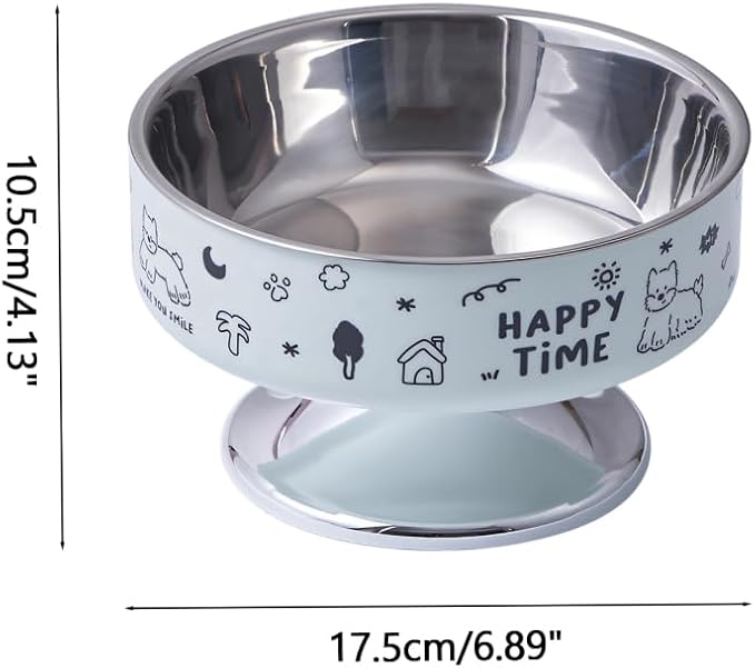 Stainless Steel Cat Bowl, Cute Cat Dish with Non-Slip Base, Large Diameter Pet Feeder Tool for Cats/Kittens/Dogs