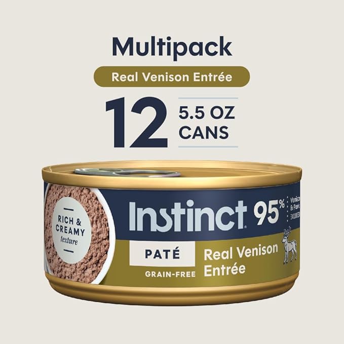 Instinct Pate Entrees, Wet Canned Cat Food, Grain-Free - Real Venison, 5.5 oz. Cans (Pack of 12)