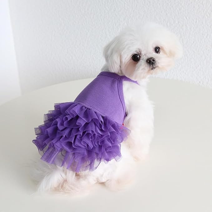 Hdwk&Hped Small Dog Dress Breathable Summer Dog Dress for Puppy Cats Girl Female Tutu Cake Skirt Princess Dress for Birthday Party Costume (Cake Skirt - Purple, X-Large)