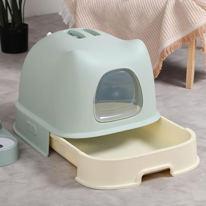 Pet Supplies, Large Covered Cat Litter Box with Lid & Scoop, Enclosed Indoor for Medium & Big Cats(Light Green)