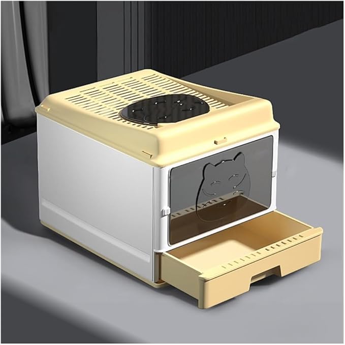 Pet Supplies, Semi-Enclosed Plastic Cat Litter Box with Scoop (Yellow)