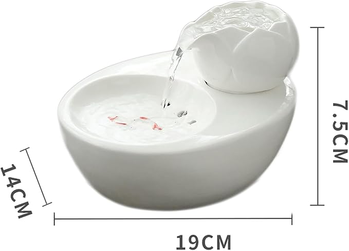 TsoLay Ceramic Pet Water Fountain, Automatic Pet Water Dispenser with Replacement Filters, 1.0L Water Capacity and Ultra-Quiet Working, Over-Power Protection, for Cat and Small Dogs