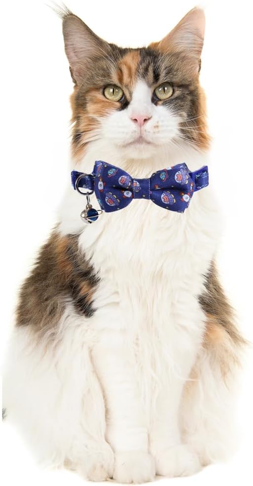 Cat Collar Breakaway with Cute Bow Tie Bandana and Bell Universe Accessories for Kitty Adjustable Safety