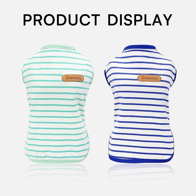 Dog T-Shirts for Extra Large Dogs 2 Pack, XL Dog Sleeveless Striped Vests Dog Pullover T-Shirts Lightweight Puppy Kitten Tank Top Cat Tee for Schnauzer, Bluegreen-XL
