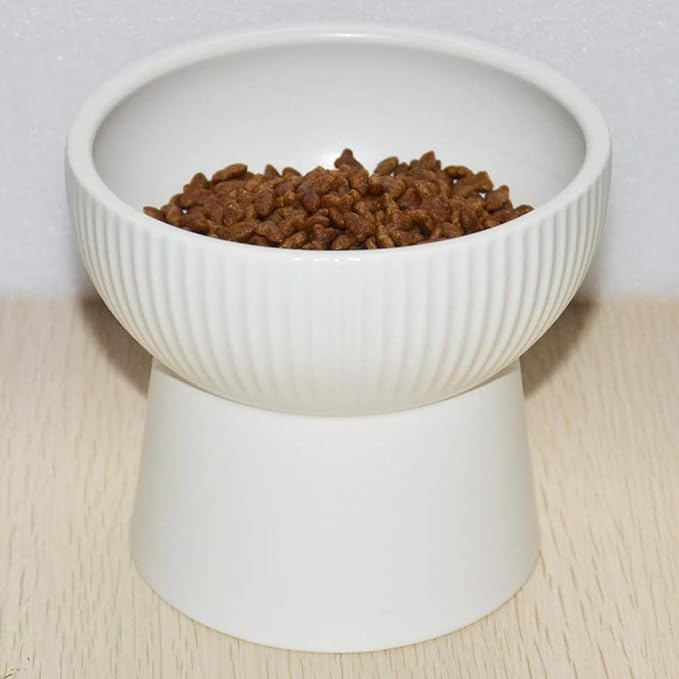 BESTYASH Pet Raised Feeding Bowl Ceramic High Feet Feeder White Elevated Pet Food Dish for Cats and Dogs Suitable for Feeding and Watering