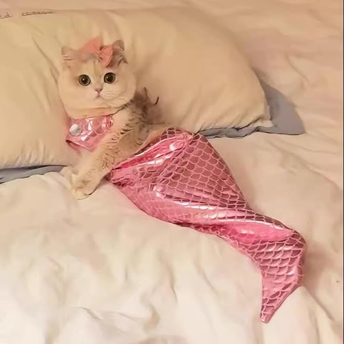 Generic cat Mermaid Costume, Mermaid Tail for Cats, Mermaid Tail Clothes Sequin Mermaid Dress, Comfortable & Soft Dog Outfit, Funny Pet Costumes for Cat and Dog, Pink