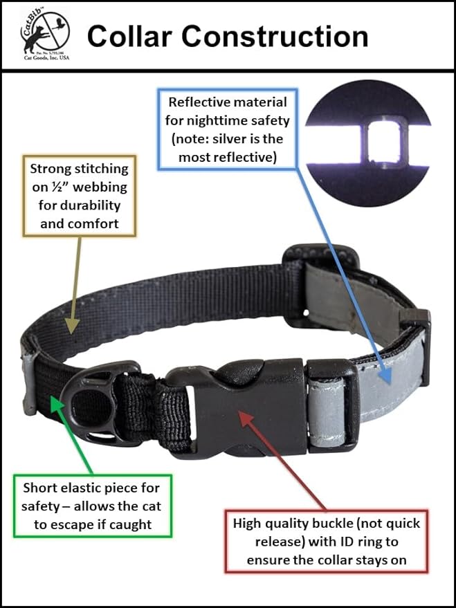 CatGoods Reflective Silver Stretch Cat Collar – Escape-Safe Alternative to Breakaway, Adjustable, Comfortable, ID and Bell Attachment