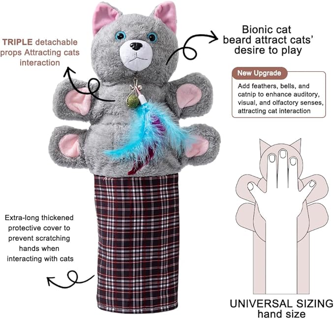 Cat Wrestling Glove with Bell & Catnip - Cats Puppet Wrestler with Tough Padding for Safe Play, Interactive Puppet Toy for Indoor Play, Exercise & Boredom Relief, Family Bonding & Feline Training
