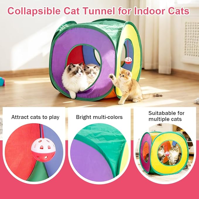 Retro Shaw Cat Toys Pack 33Pcs, Interactive Kitten Toys for Indoor Kittens Cats, Collapsible Kitty Play Tunnel Tent Feather Wand Balls Bell Springs Mouse Kitty Toys for All Breeds (Medium Tunnel)