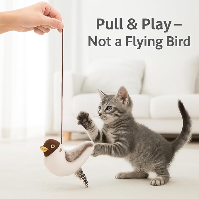 Flying Bird Cat Toy (Not a Flying Toy) – Flappy Bird Cat Toy with Flapping Wings & Chirping Sound, USB Rechargeable Motion-Activated Toy for Indoor Cats