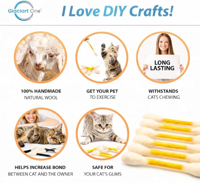 Glaciart One Swabs Cat Toys with Catnip - 6 Pk | Durable for Chew, Cute Cat Toys Interactive Kitty for Boredom, Exercise, & Play | Filled w/Organic Catnip for Anxiety & as Digestive Aid | Gift Idea