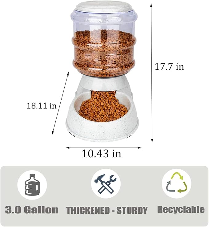 Automatic Dog Cat Feeder and Water Dispenser Gravity Feeder Set, with Pet Food Bowl for Small Medium Dog Puppy Kitten, Large Capacity 3 Gallon x 2