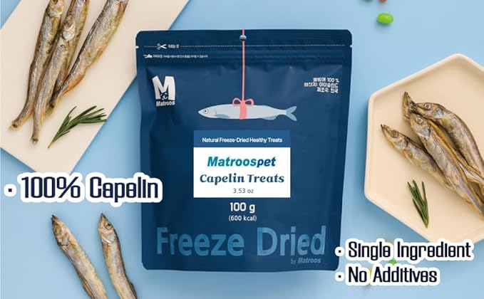 Matroospet Freeze Dried Raw 100% Natural Single Ingredient Capelin Dog and Cat Treats, 3.53 oz | Healthy Weight Control Training | Wild Caught, High Protein, Gluten Free, Grain Free