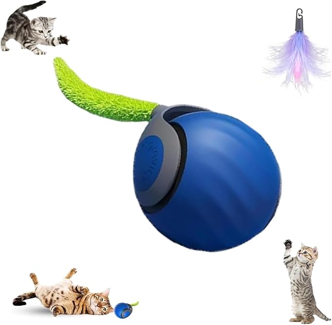 Speedy 2.0 Tail Interactive Cat Toys for Indoor Cats, Automatic Cat Toy with Tail, Electric Rolling Ball on Carpet,Cat Toys for Bored Indoor Adult Cats (Blue)