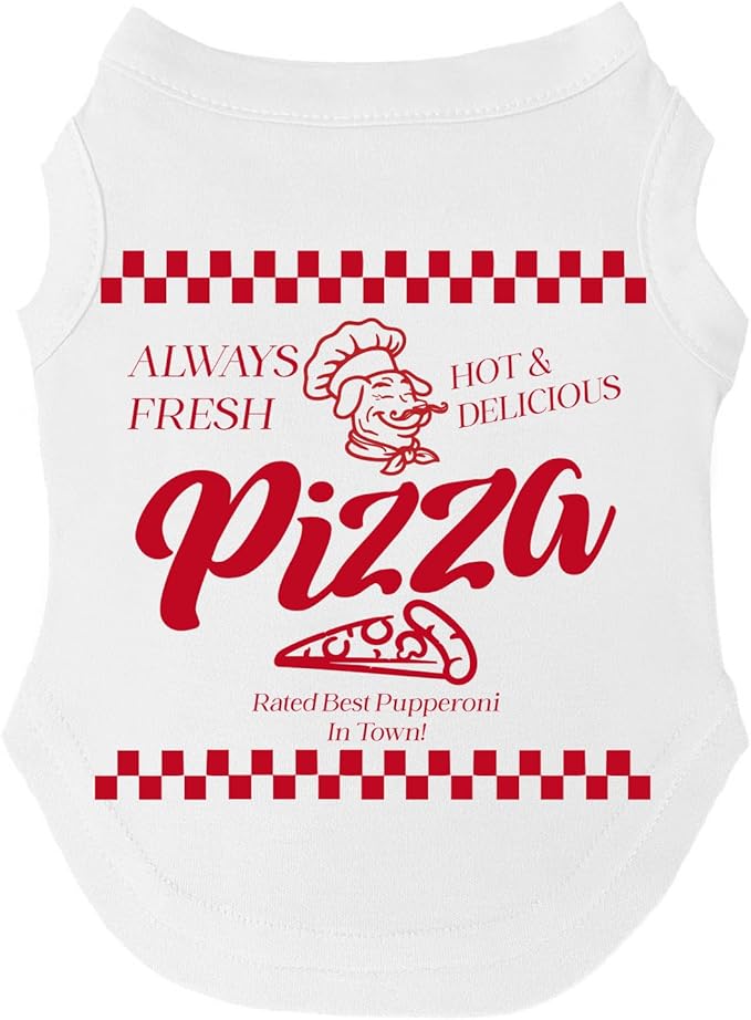 Pupperoni Pizza Box Costume Dog Tee Shirt | Sleeveless Breeds | Foodie | Pepperoni | Funny Halloween Outfit | Cheesy Slice |White, 3X-Large 1393