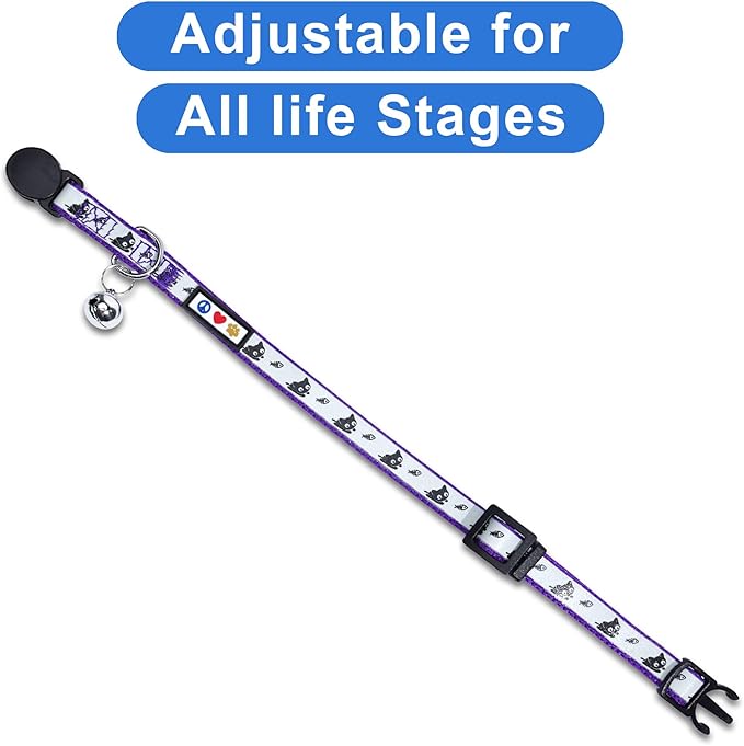 Pawtitas Glow in the Dark Cat Collar with Breakaway Safety Buckle & Bell Adjustable Kitten Collar, Purple