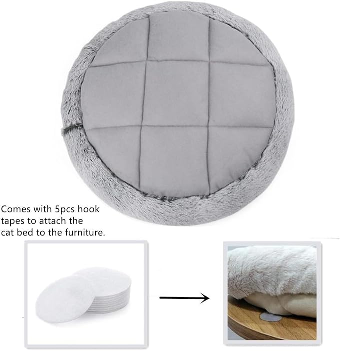 SHENGOCASE 16" Fluffy Faux Fur Cat Tree Tower Replacement Bed Cushion Pillow, Round Donut Cuddler with Hook Tapes