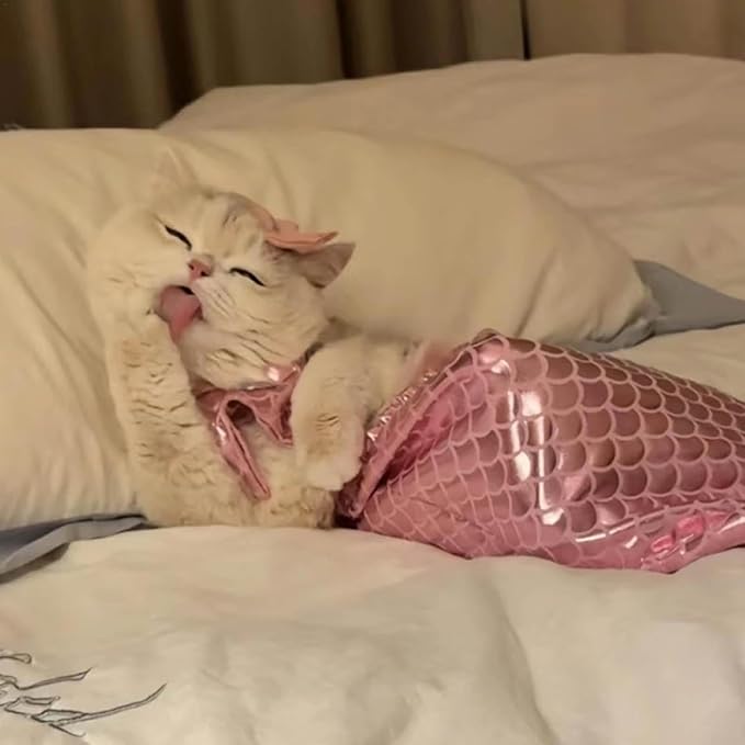 Generic cat Mermaid Costume, Mermaid Tail for Cats, Mermaid Tail Clothes Sequin Mermaid Dress, Comfortable & Soft Dog Outfit, Funny Pet Costumes for Cat and Dog, Pink