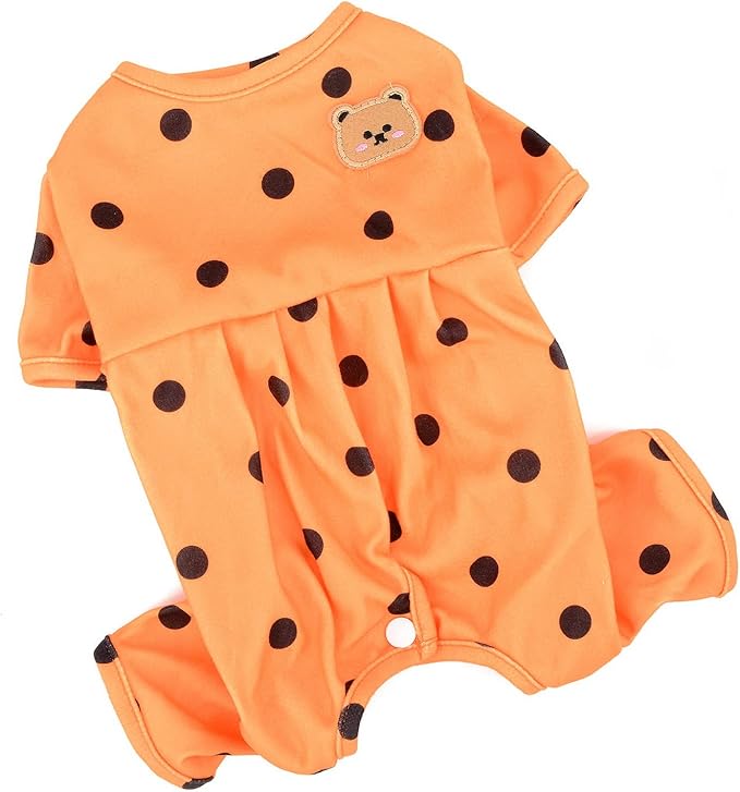 PAIDEFUL Polka Dot Dog Pajamas for Small Dogs, Lightweight Four-Leg Puppy One-Piece with Belly Coverage, Soft Pullover Sleepwear for Chihuahua Yorkie and Cats, Orange, L