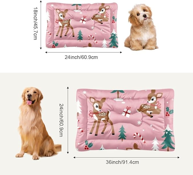 Holiday Pink Deer Pet Mats Warm Mat for Dogs Travel Pet Bed Unique Dog Bed Non- Slip Bottom Dog Accessories Multi- Scenario Gift Printed Mats 36× 24 Inch