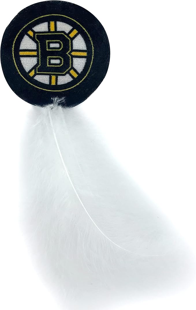 NHL BOSTON BRUINS Complete Set of 3 Plush Cat Toys: Jersey, Hockey Puck with Feathers & #1 Fan. Filled with Fresh Catnip. Beautiful Team Logo