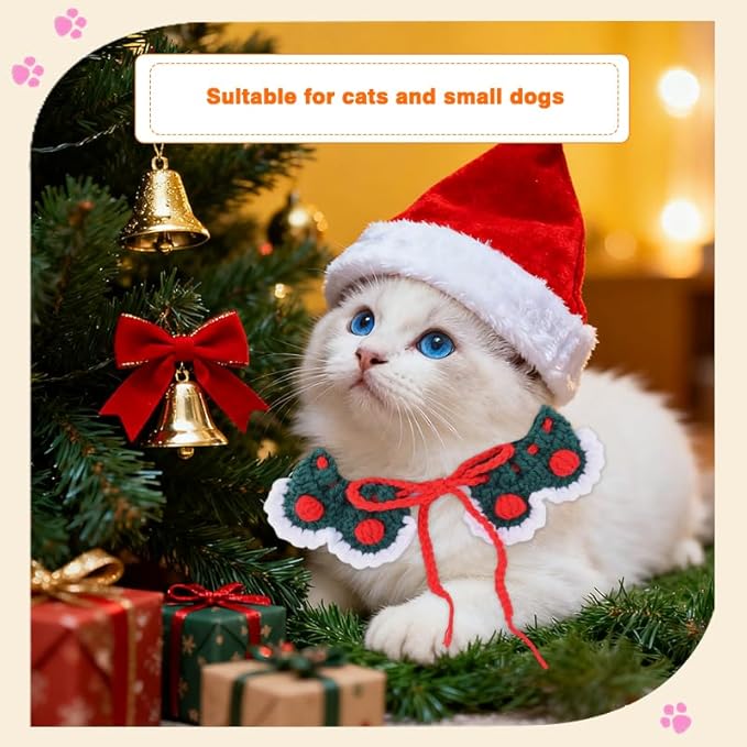 Christmas Cat Collar Accessories Outfit Small Dogs Bib for Drool Eating Cats Birthday Bib Gifts for Cats Costume Saliva Towel Holiday Cat Bandana Collar Scarf Dog Bibs for Small Dog Neck Scarf Knitted