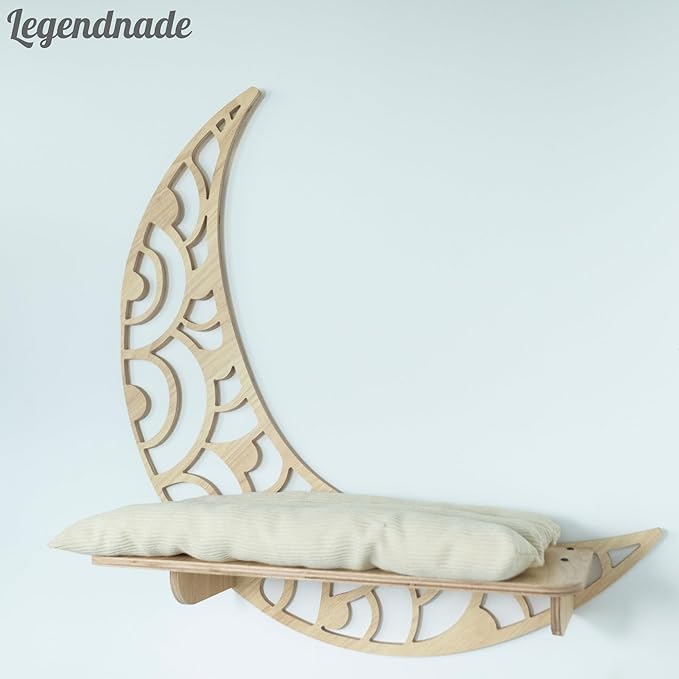Personalized Cat Shelves, Half Moon Shape Wall Mounted, Custom Name Mounted Cat Shelf, Wooden Perch Toy Bed Furniture for Sleeping Playing Scratching, Your Pet Gifts