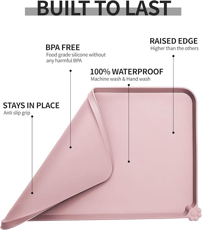 Reopet Waterproof Pet Feeding Mat, Non-Slip Silicone Placemats for Dog Cat Food and Water Bowl, High Raised Edges to Prevent Spills and Protect Floors