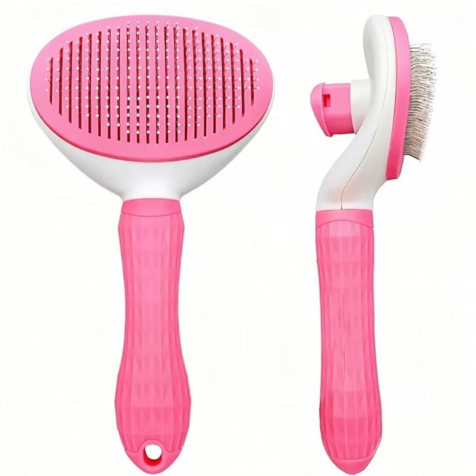 Pet Comb Dogs Cats Hair Removal Brush,One-click Auto Grooming Tools Puppy Kitten Slicker Brushes for Shedding,Pet Long or Short Hair Self Cleaning Massage Tool Removes Tangles & Loose Fur(Pink)