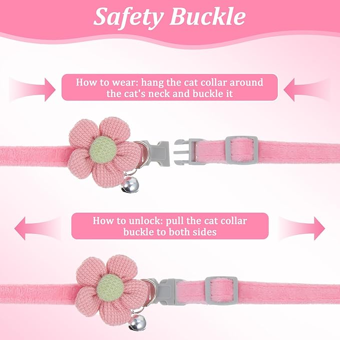 Teaaha 5 Pack Cute Cotton Kitten Collar with Bell, Safety Buckle Flower Cat Collars Breakaway for Boy Girl Cats, Soft Kitty Bells Collar Adjustable from 8.7 to 13.7 Inches(5 Color)